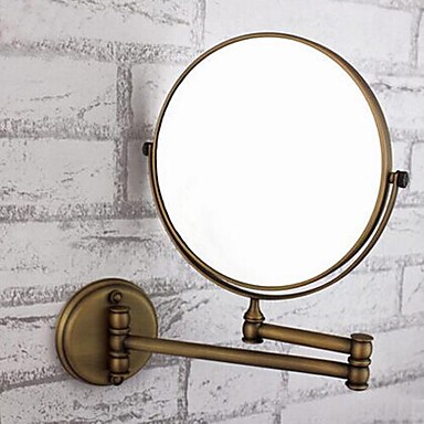 360 Degree Rotating 2X Magnifying Antique Brass Plating Finished 8-inch Solid Brass Wall Mount Cosmetic Mirror